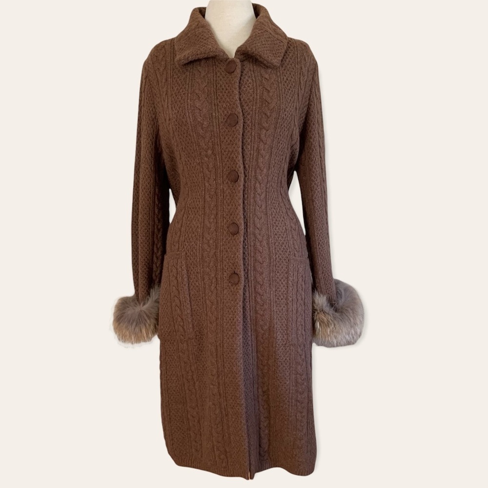 ENNEDI COLLEZIONI 8 (44) Brown Sweater Coat with fur Italy